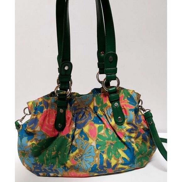 Nine West Handbag Colorful Batik Floral Pink/Teal/Yellow/Green 2 Handle Options - Picture 4 of 12